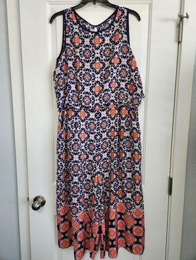 Vince Camuto Navy, Coral & Light Pink Floral Print Jumpsuit